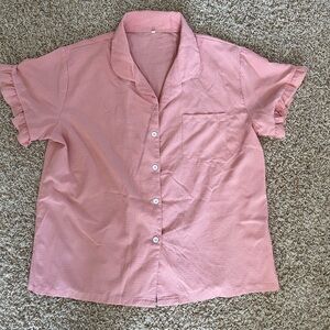 Shein Women's Peach Short Sleeve Ruffle Button Down Blouse Cottagecore Large